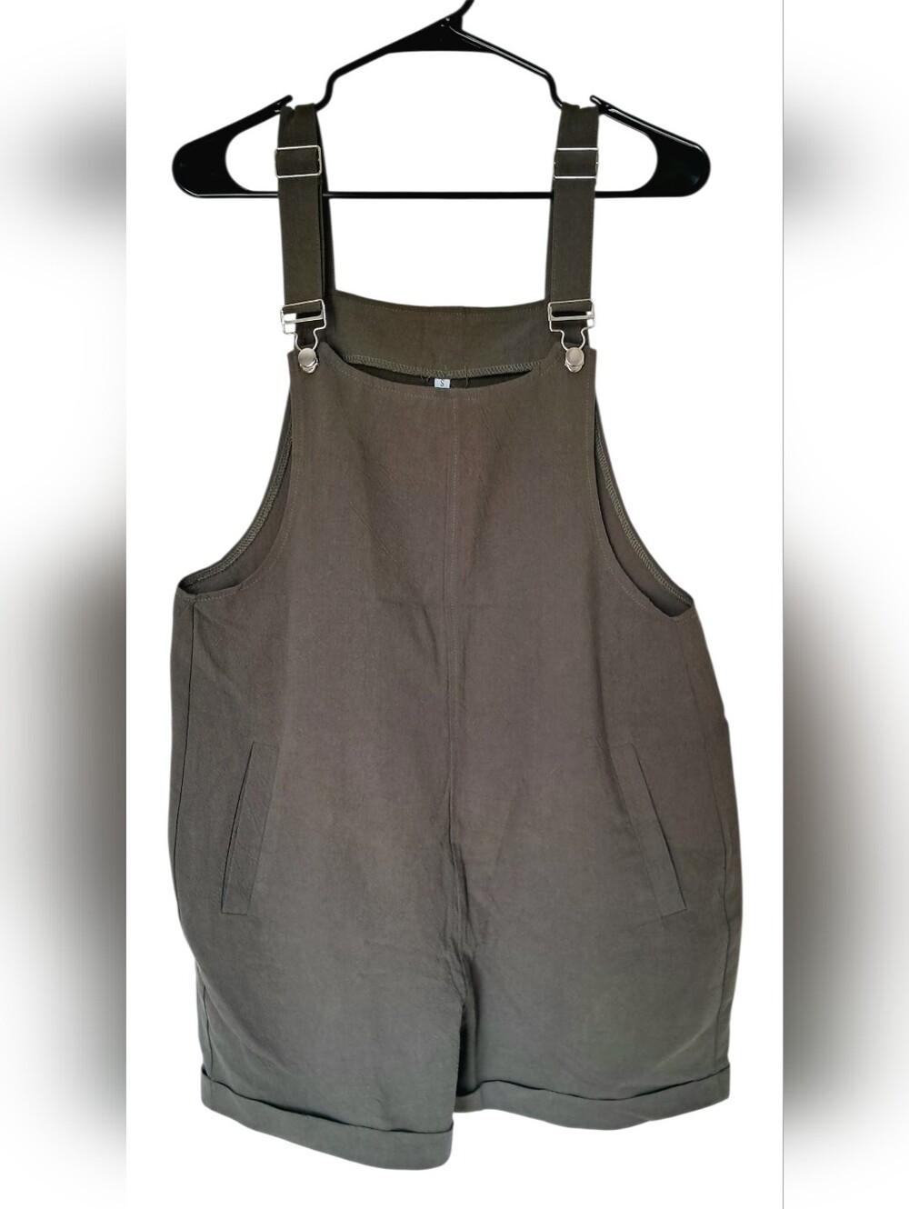 Women's Cotton Linen Overalls Casual Bib Shorts Army Green Size S Amazon NWOT